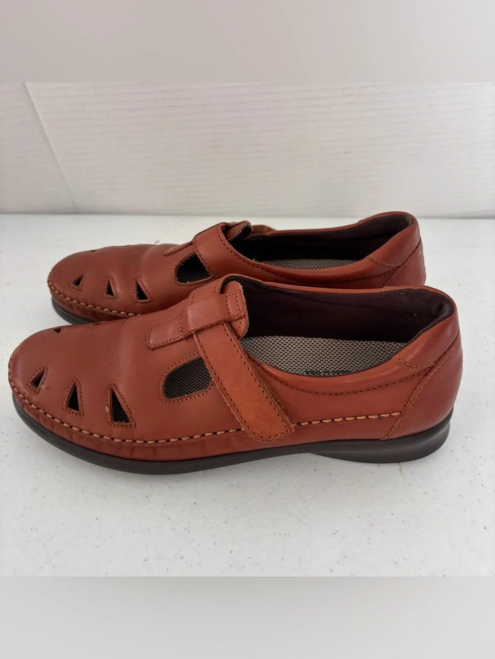 SAS Women's Leather Mary Jane Wedges - Cognac Brown